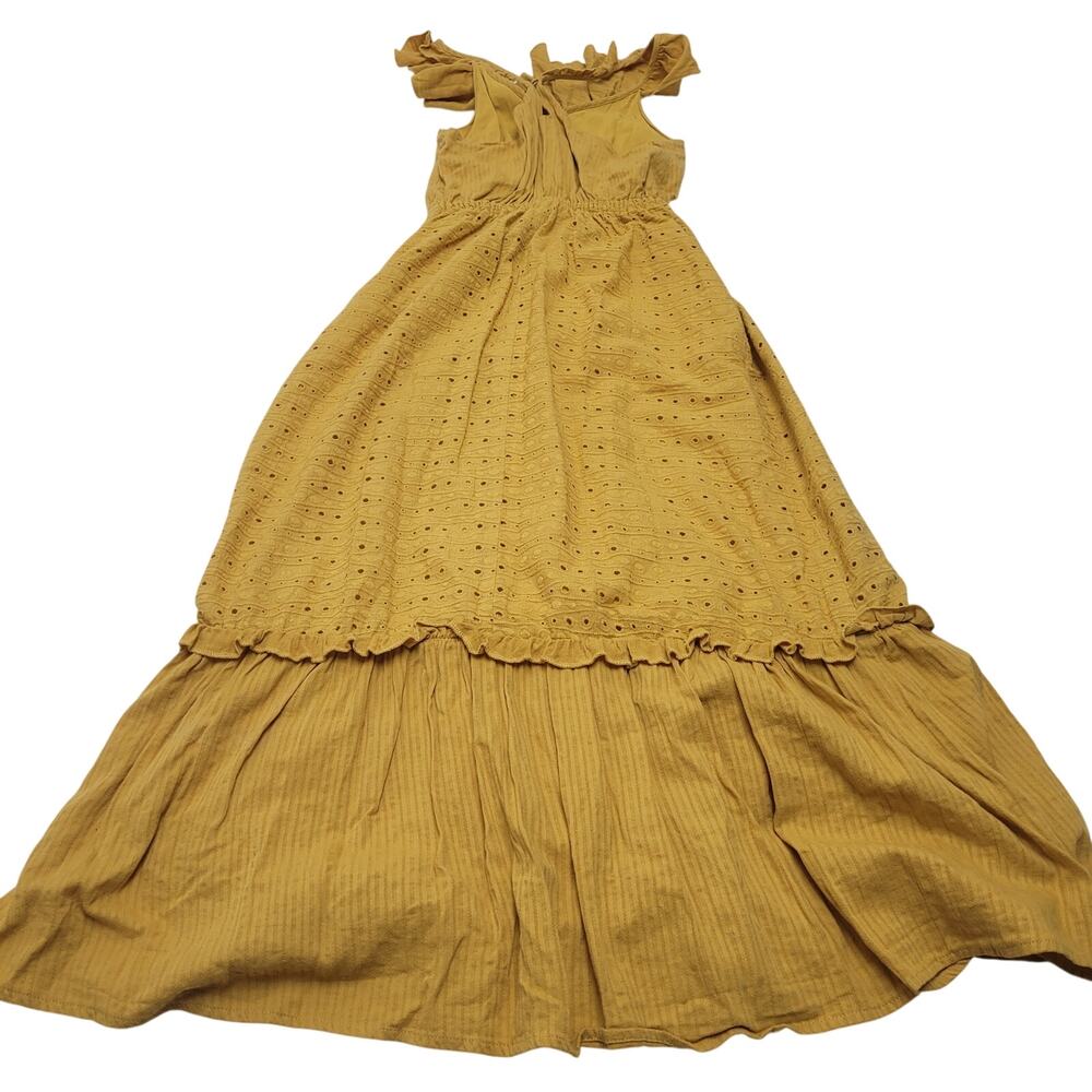 Moon River mustard yellow eyelet ruffle maxi dress tank Anthropologie boho - Picture 6 of 7